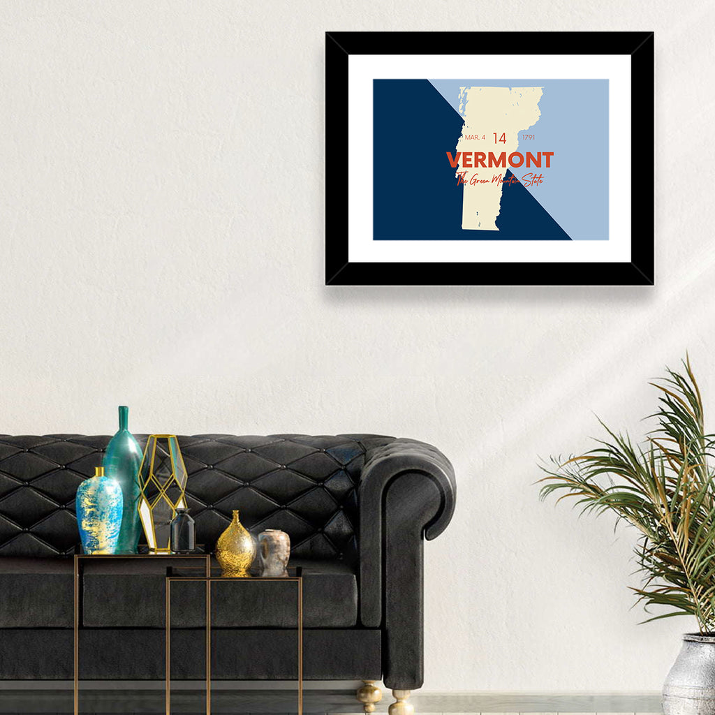 Vermont Map, Green Mountain State Wall Art