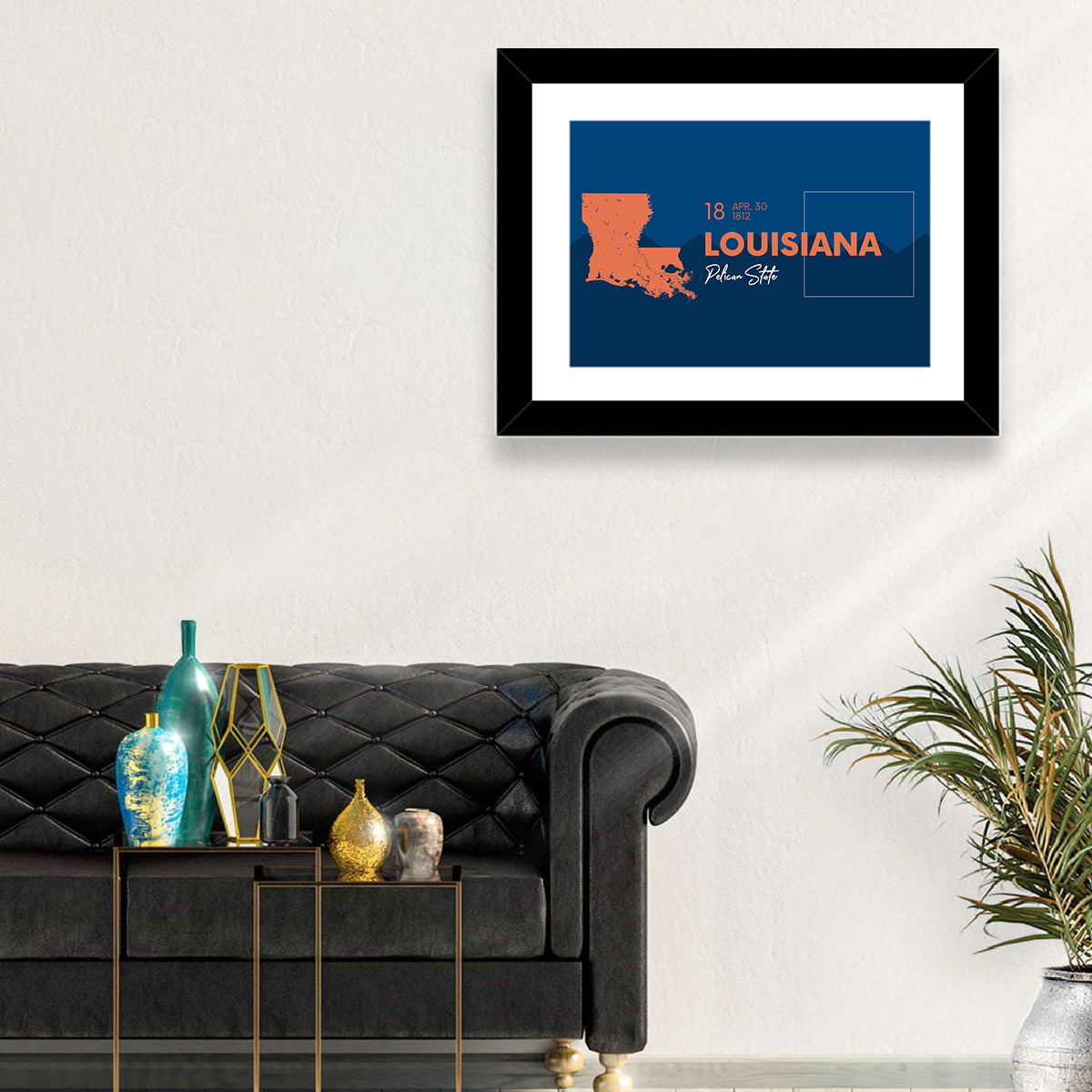 Louisiana Map, Pelican State Wall Art in a room, landscape