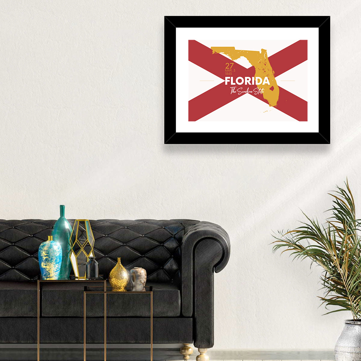Florida Gold Map Graphic Wall Art in a room, landscape