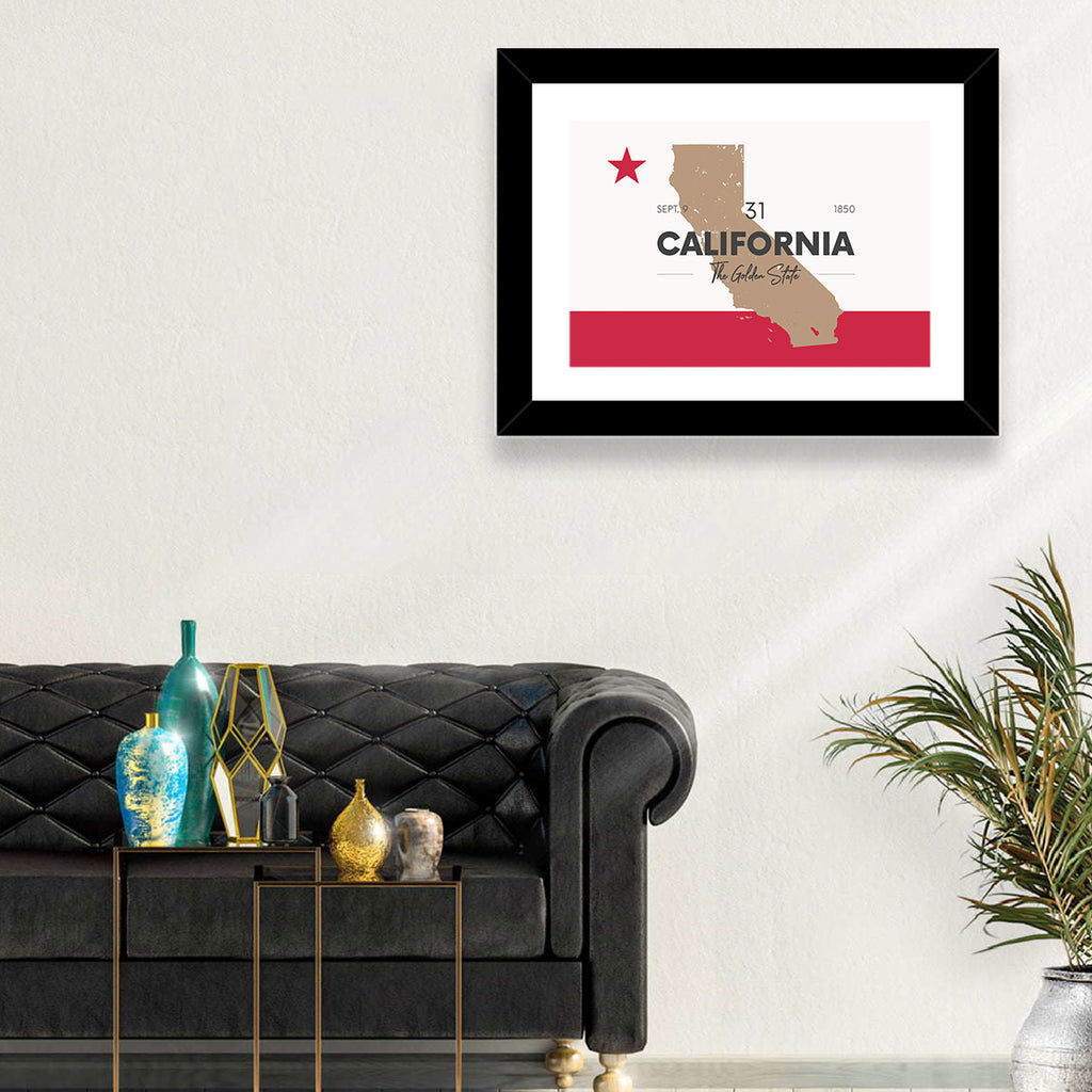 California Map with Red Star Wall Art