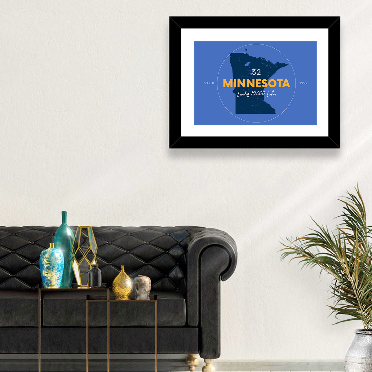 Minnesota State Outline Graphic Wall Art in a room, landscape