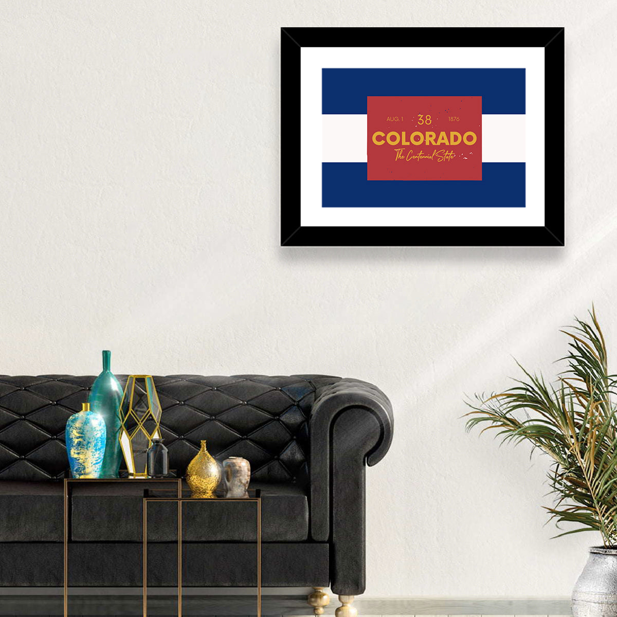 Colorado State Flag Map Wall Art in a room, landscape