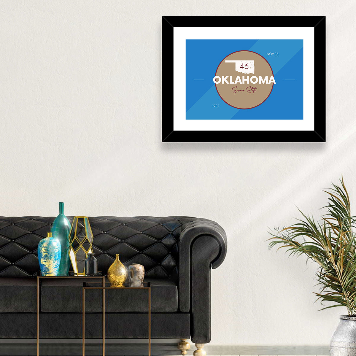 Oklahoma State Medallion Map Wall Art in a room, landscape