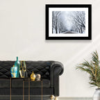Snowy Road with Distant Headlights Wall Art