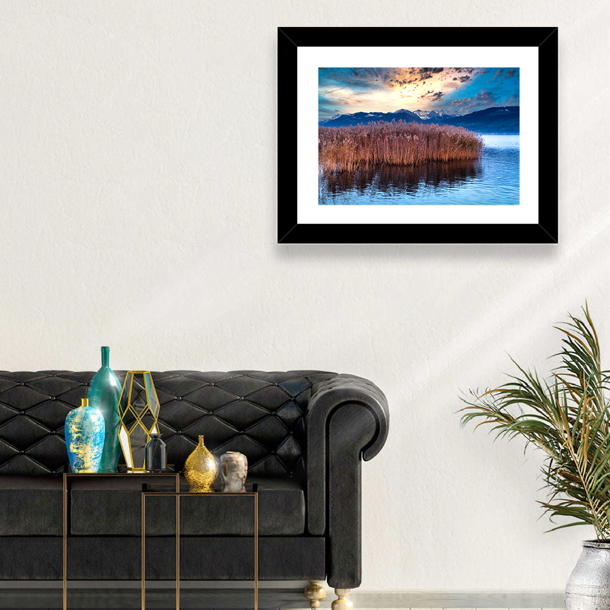 Lake Obersee Reeds at Dusk Wall Art in a room, landscape