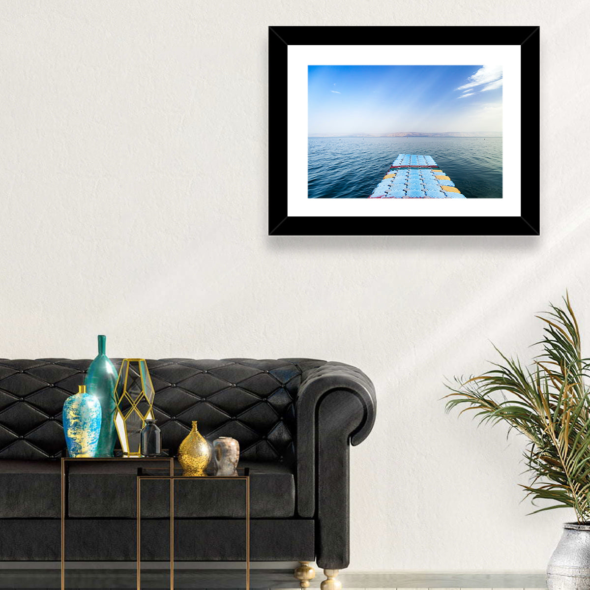 Galilee Floating Dock at Tiberias Wall Art in a room, landscape