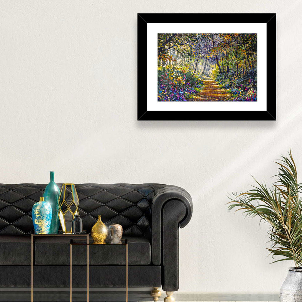 Sunlit Forest Path with Wildflowers Wall Art