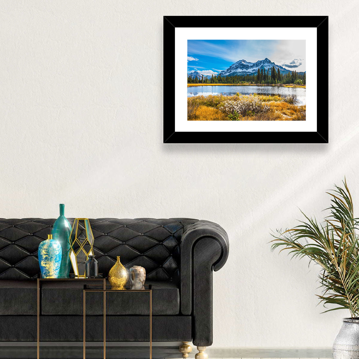 Rocky Mountain Lake Wall Art in a room, landscape