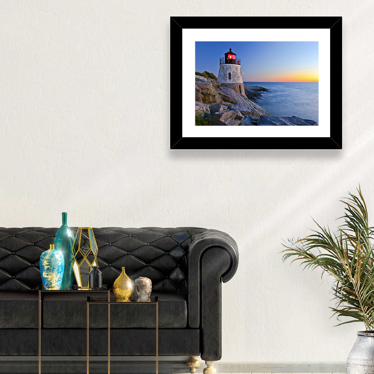 Castle Hill Lighthouse at Dusk Wall Art in a room, landscape