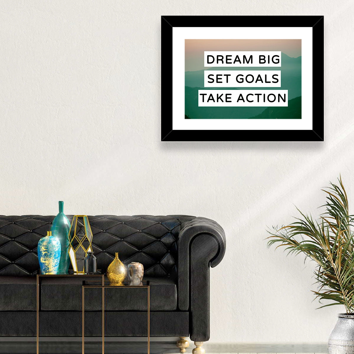 Dream Big Set Goals Wall Art in a room, landscape