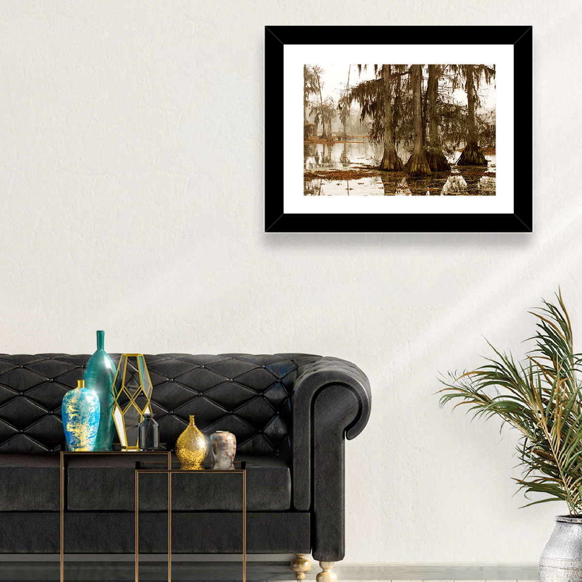 Lake Martin Cypress Morning Wall Art in a room, landscape