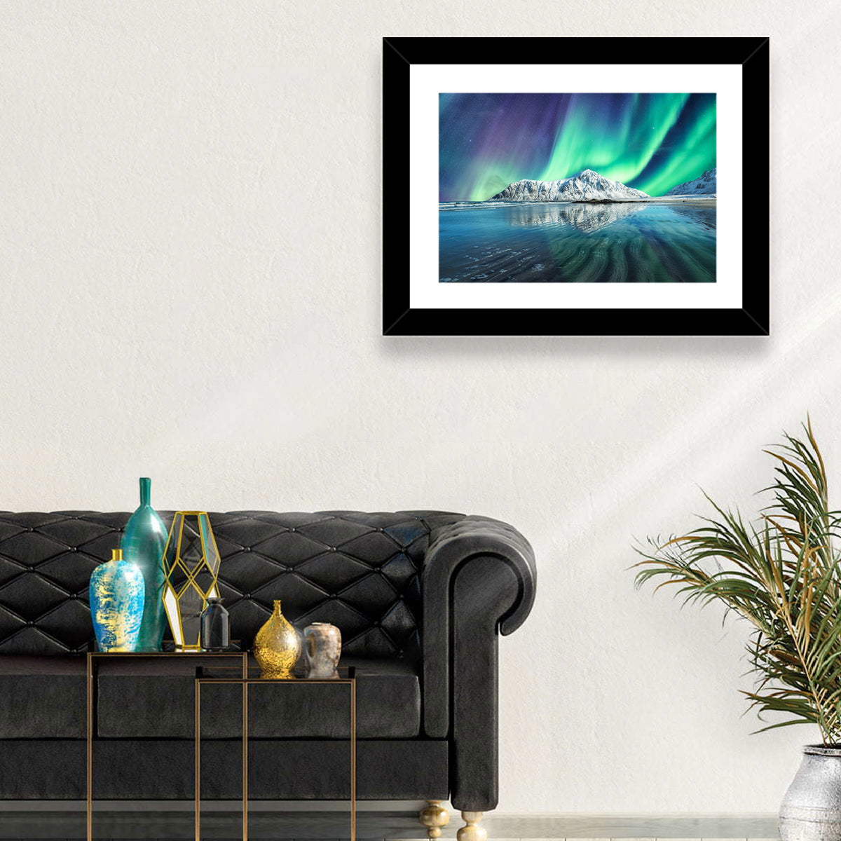 Aurora Over Skagsanden Beach Wall Art in a room, landscape