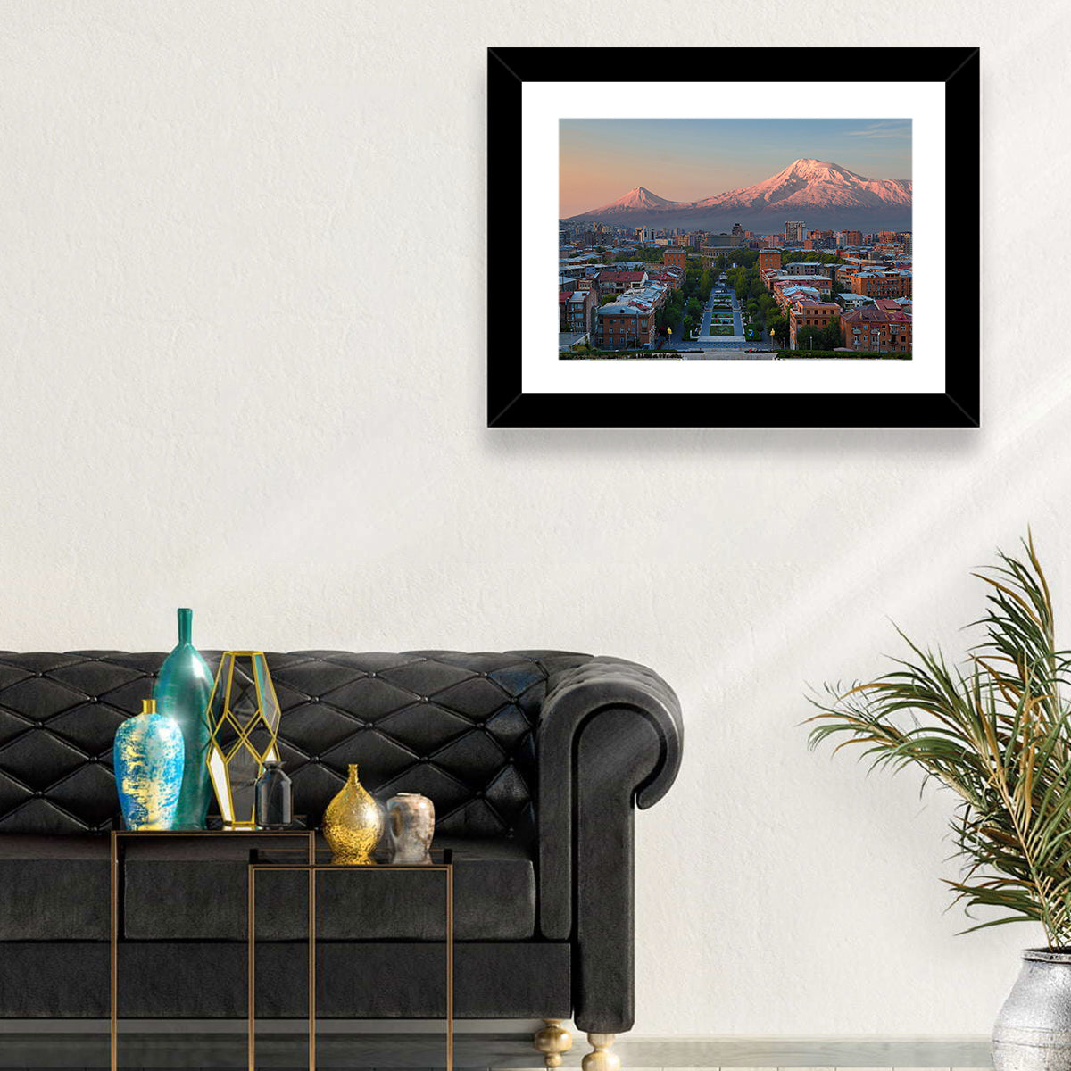 Sunset Over Mount Ararat from Yerevan Wall Art in a room, landscape