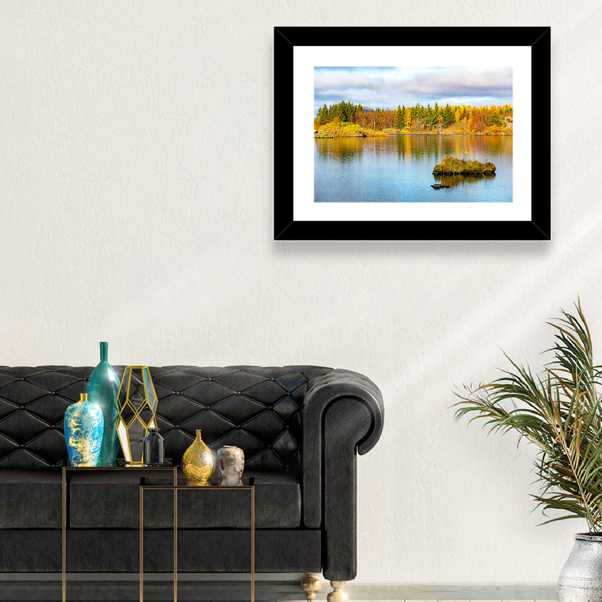 Autumn at Lake Myvatn Wall Art in a room, landscape