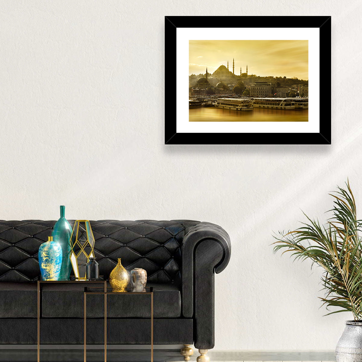 Suleymaniye Mosque Sunset Silhouette Wall Art in a room, landscape