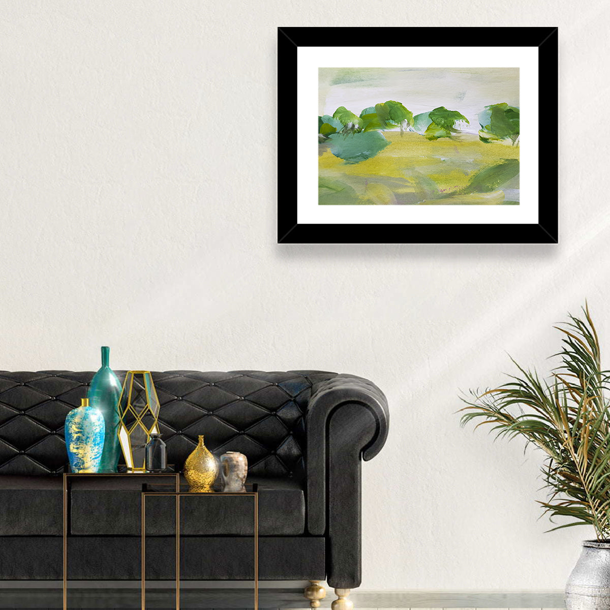 Rural Fields Abstract Wall Art in a room, landscape