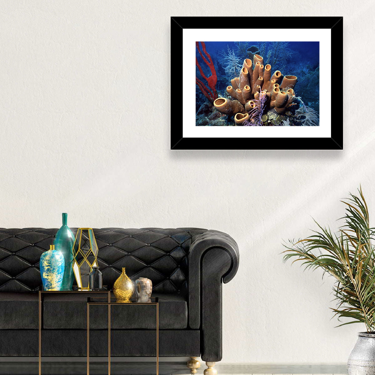 Belize Reef Sponge Scene Wall Art in a room, landscape