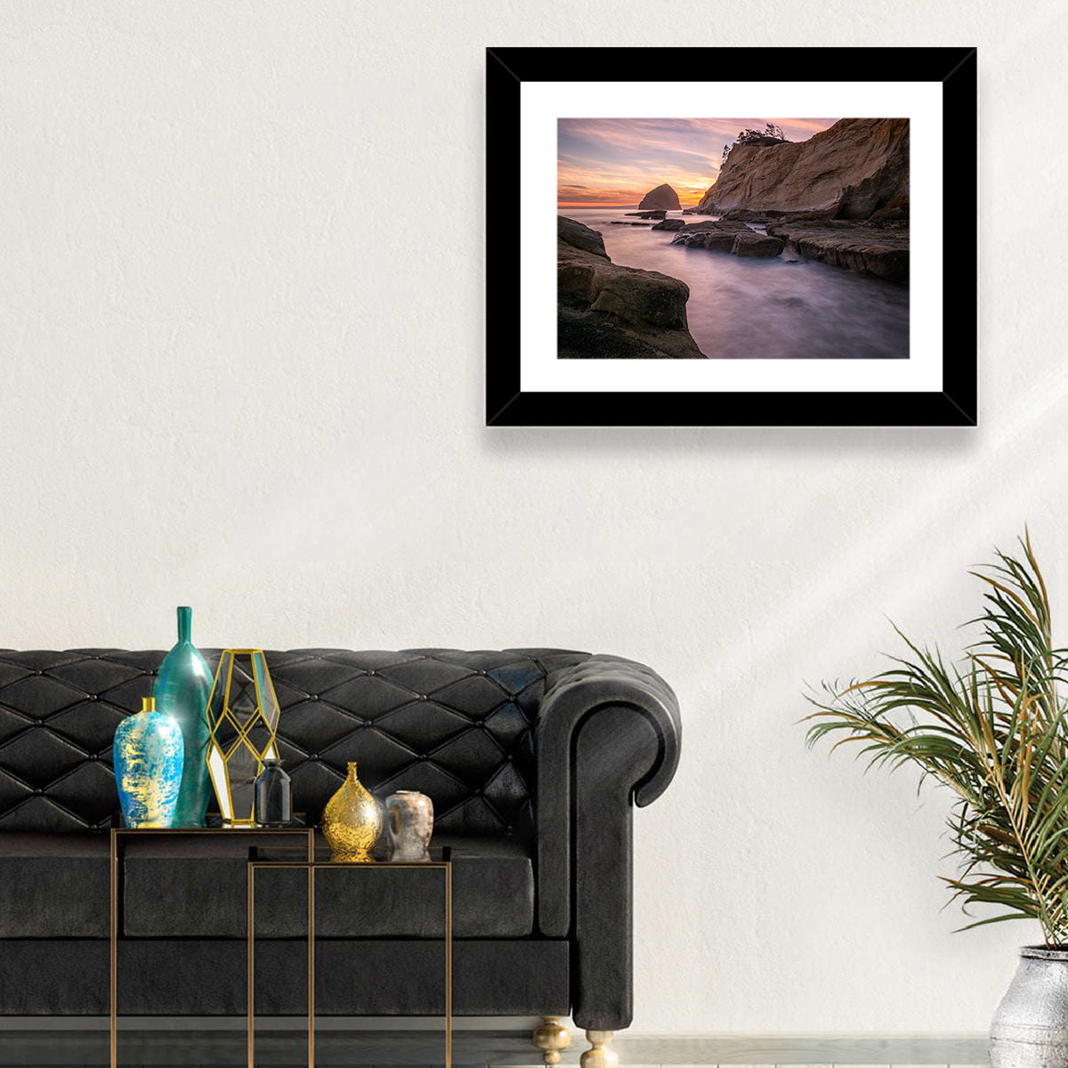 Haystack Rock at Cape Kiwanda Wall Art in a room, landscape