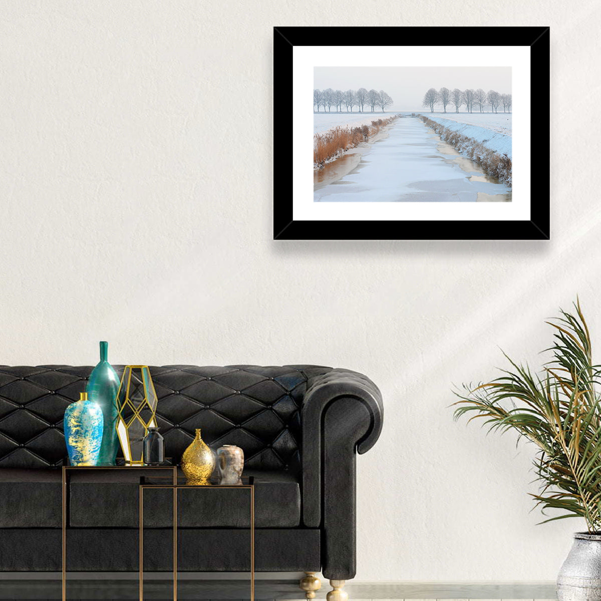 Frozen Canal with Bare Trees Wall Art