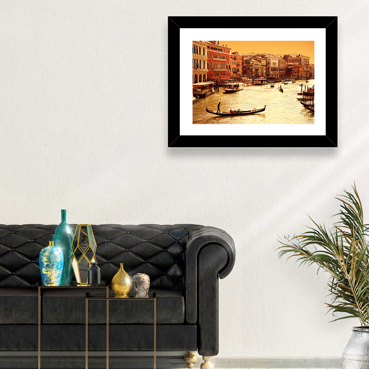 Grand Canal Gondola at Golden Hour Wall Art in a room, landscape