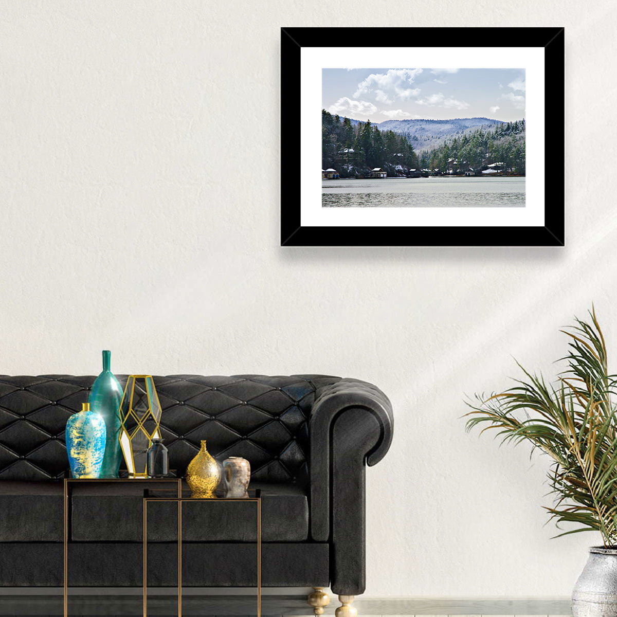 Lake Rabun Winter Scene Wall Art in a room, landscape