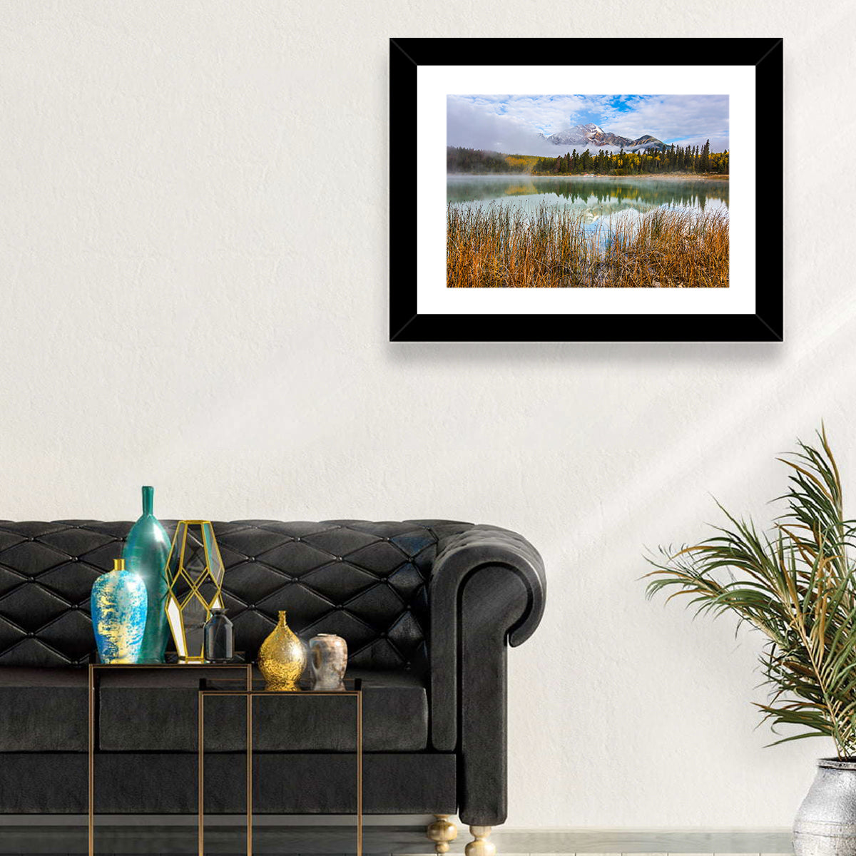 Pyramid Mountain with Golden Grasses Wall Art in a room, landscape
