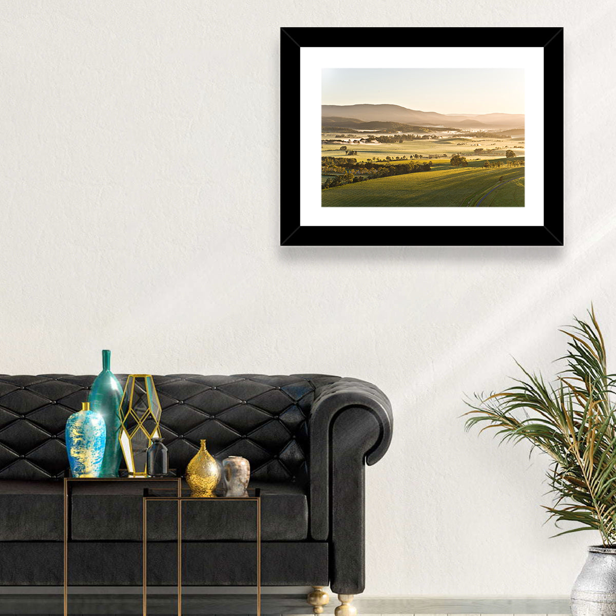 Yarra Valley Morning Mist Wall Art in a room, landscape