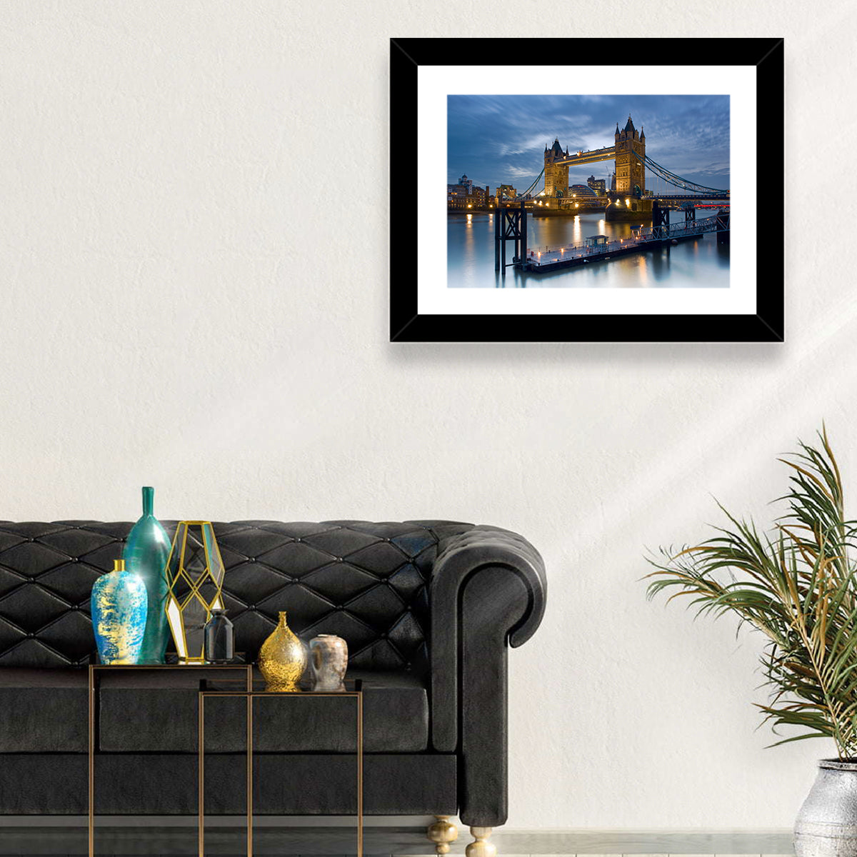 Tower Bridge at Blue Hour Wall Art in a room, landscape