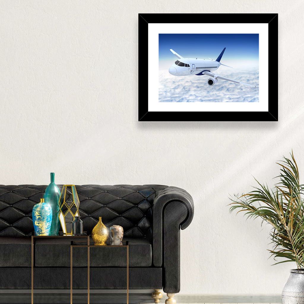 Commercial Jet Above Clouds Wall Art