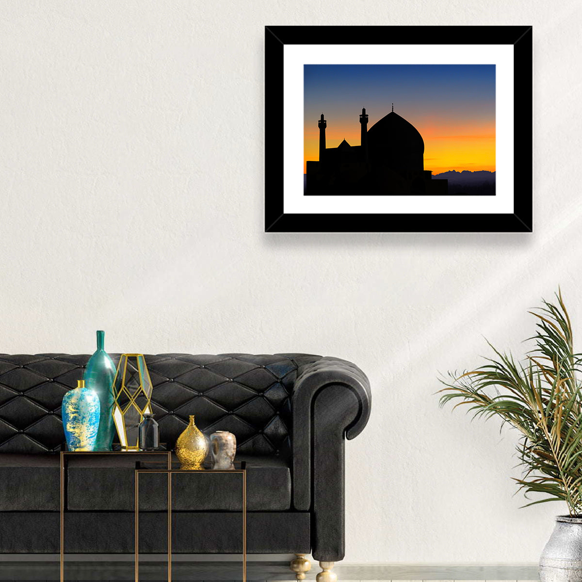 Isfahan Mosque Silhouette at Dusk Wall Art in a room, landscape