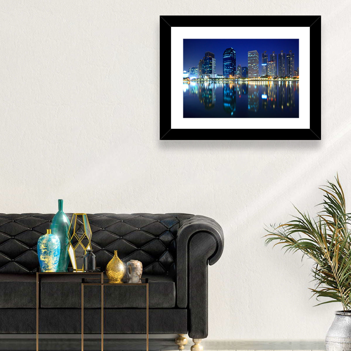 Benjakitti Park Night Skyline Wall Art in a room, landscape