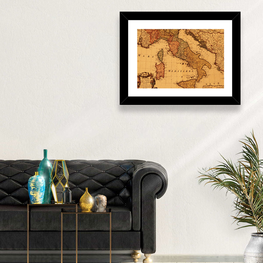 Antique Map of Italy with Ornate Cartouche Wall Art