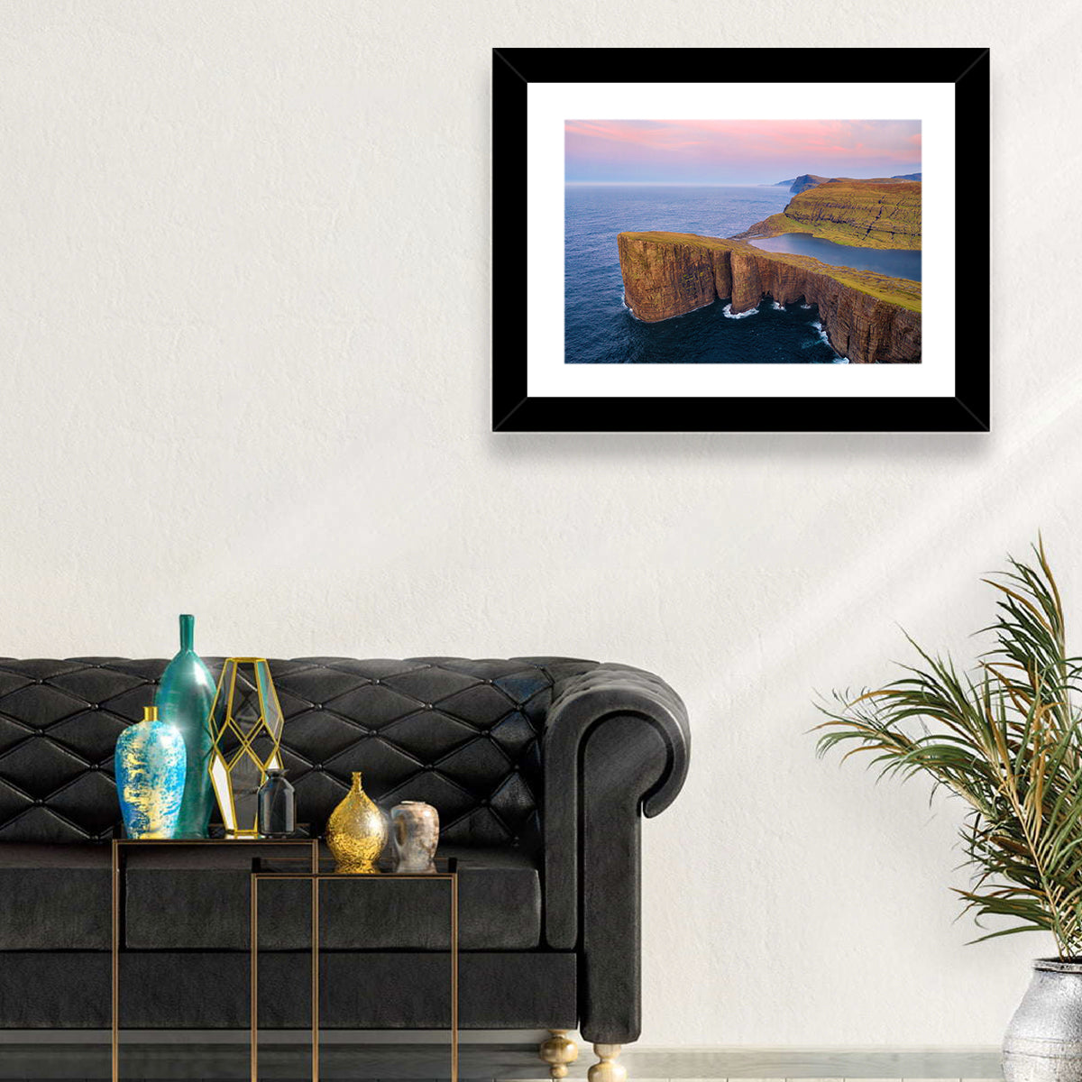 Sørvágsvatn Clifftop Lake Wall Art in a room, landscape