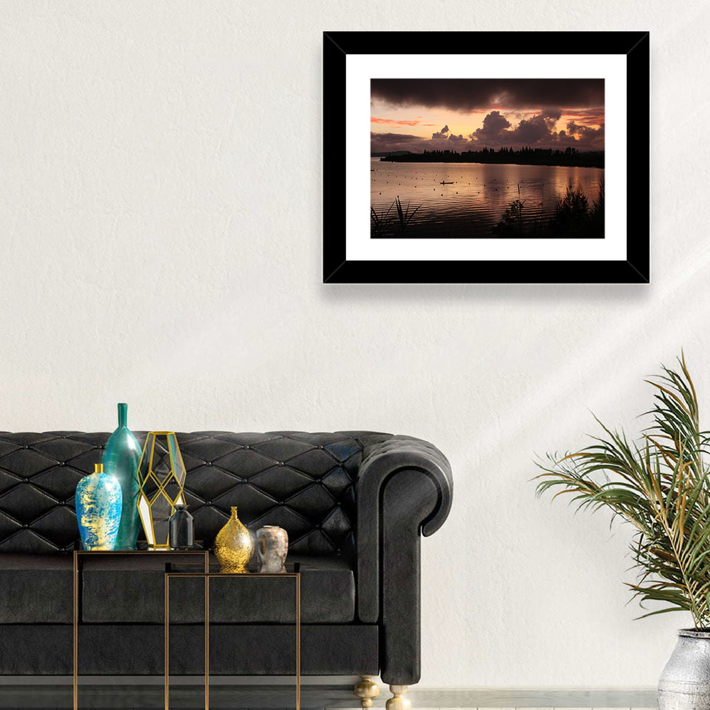 Lake Diatas Sunset with Boat Wall Art