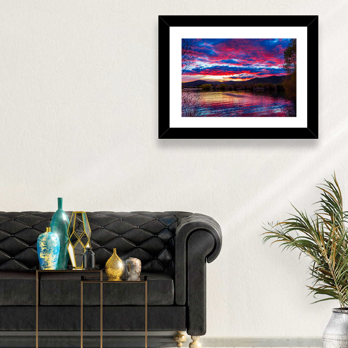 Lake Wairepo Arm Sunrise Reflection Wall Art in a room, landscape