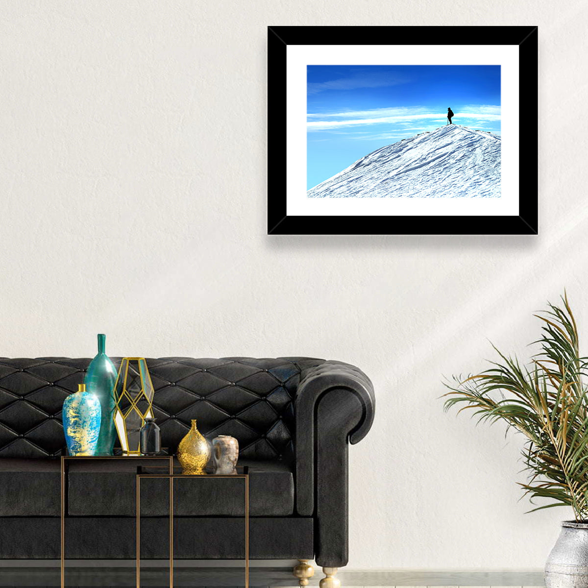 Mountaineer Summit Silhouette Wall Art in a room, landscape