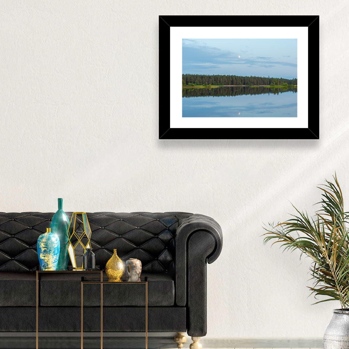 Lake Vanern Moonlight Wall Art in a room, landscape