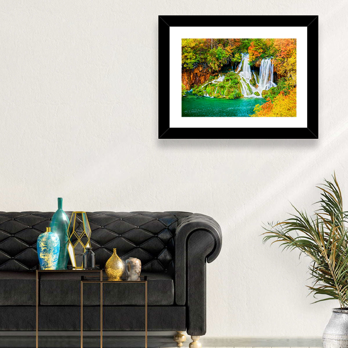 Plitvička Jezera Autumn Falls Wall Art in a room, landscape