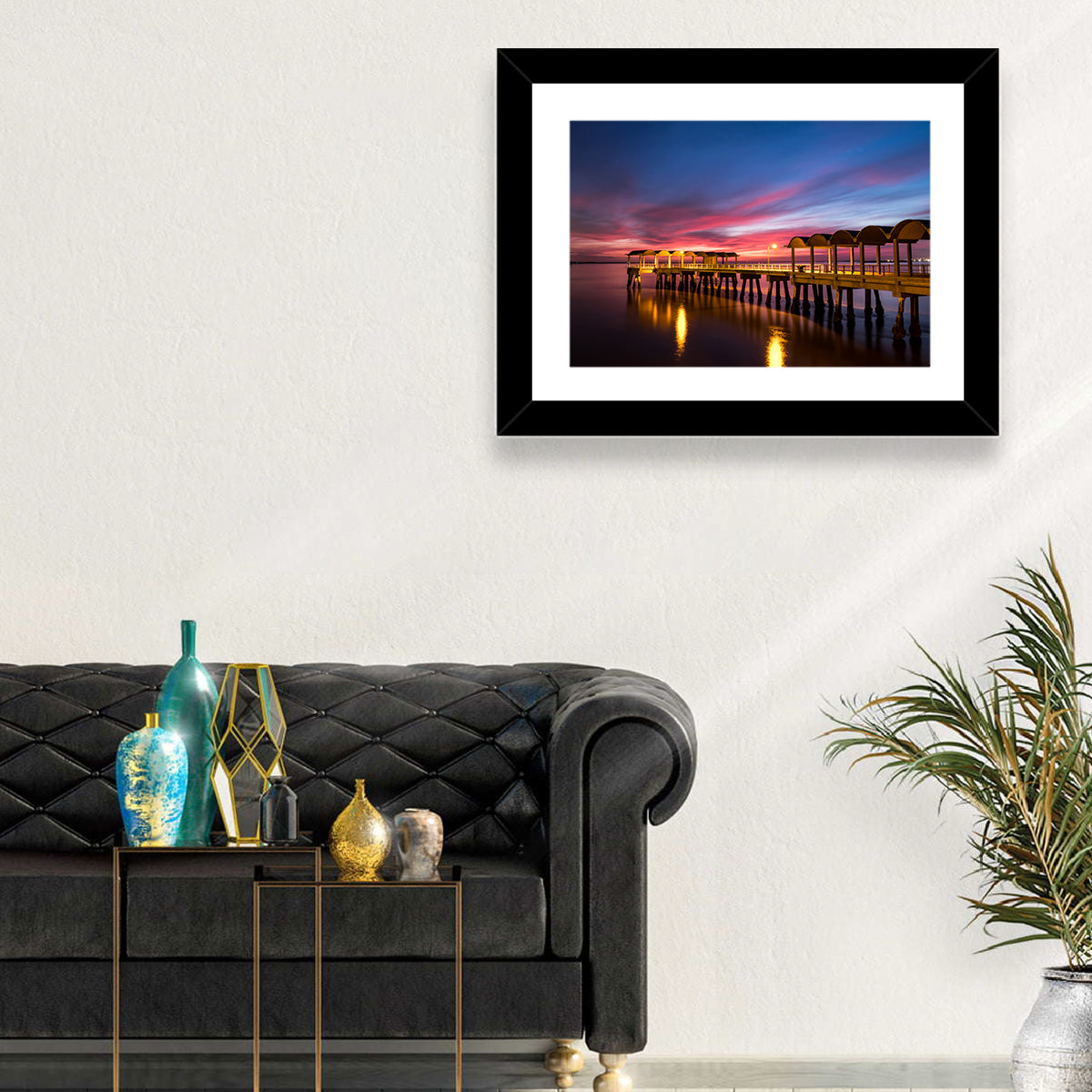 Twilight on Jekyll Island Pier Wall Art in a room, landscape