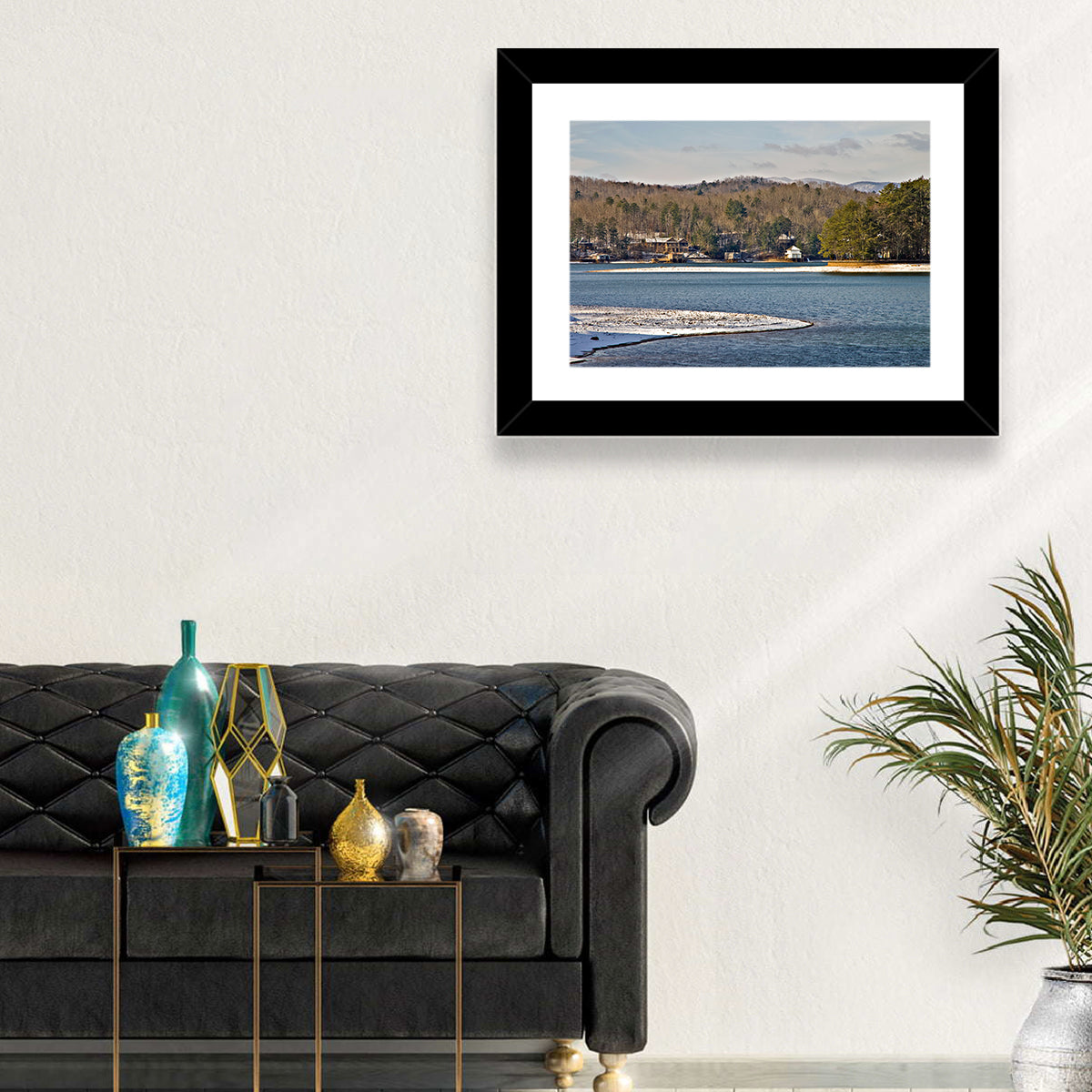 Lake Burton Winter Shoreline Wall Art in a room, landscape