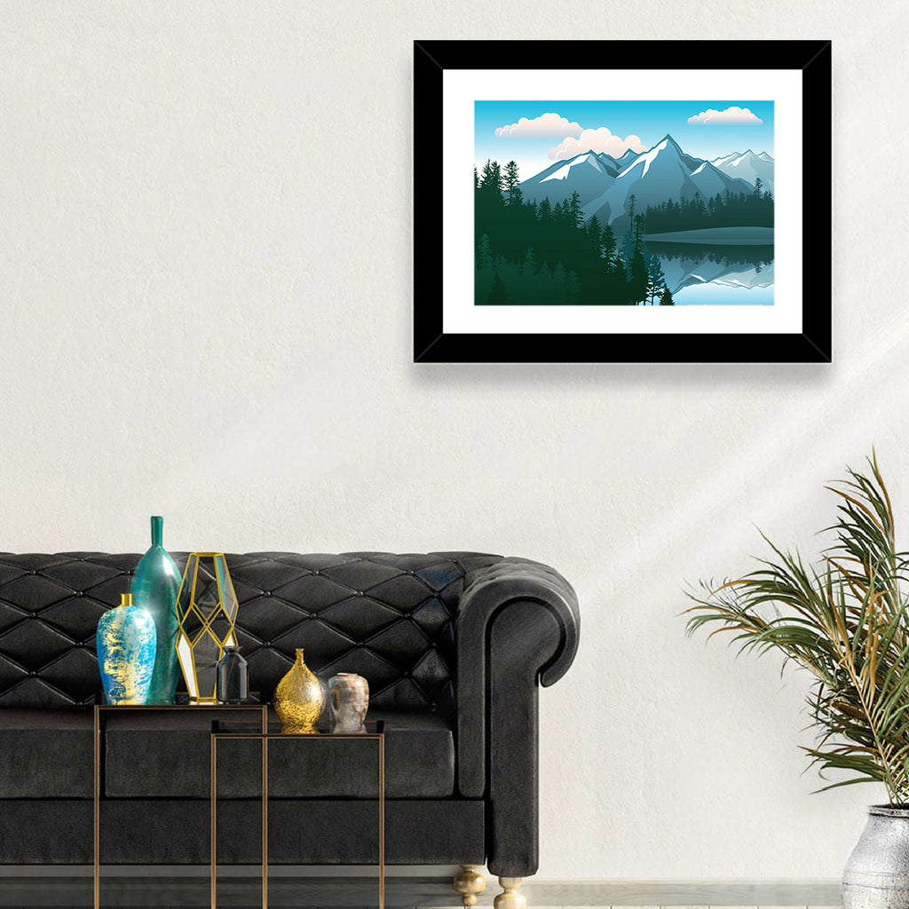 Tranquil Mountain Lake Illustration Wall Art