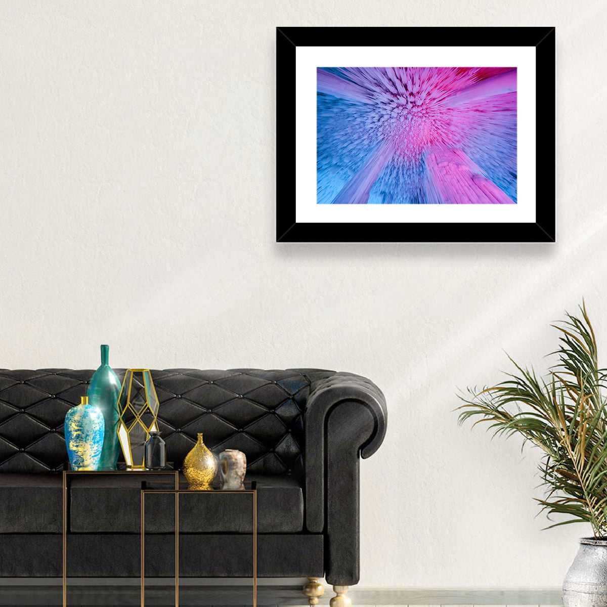 Ethereal Ice Cave Icicles Wall Art in a room, landscape
