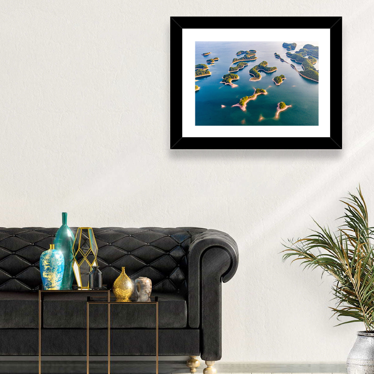 Qiandao Lake Aerial View Wall Art in a room, landscape
