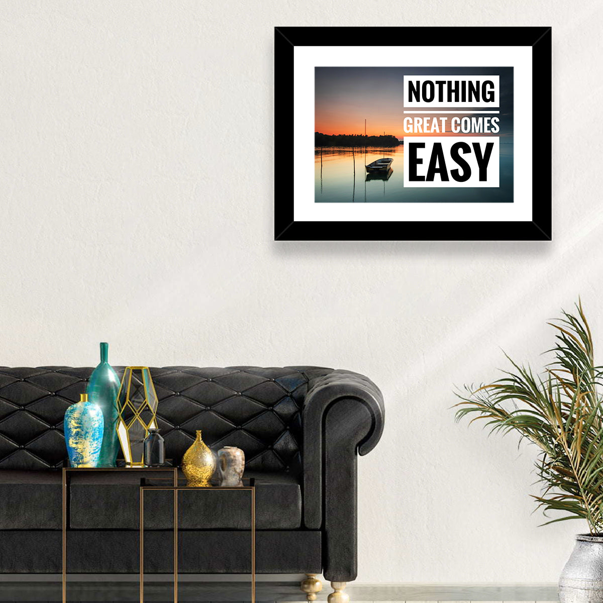Nothing Great Comes Easy, Boat at Sunrise Wall Art in a room, landscape