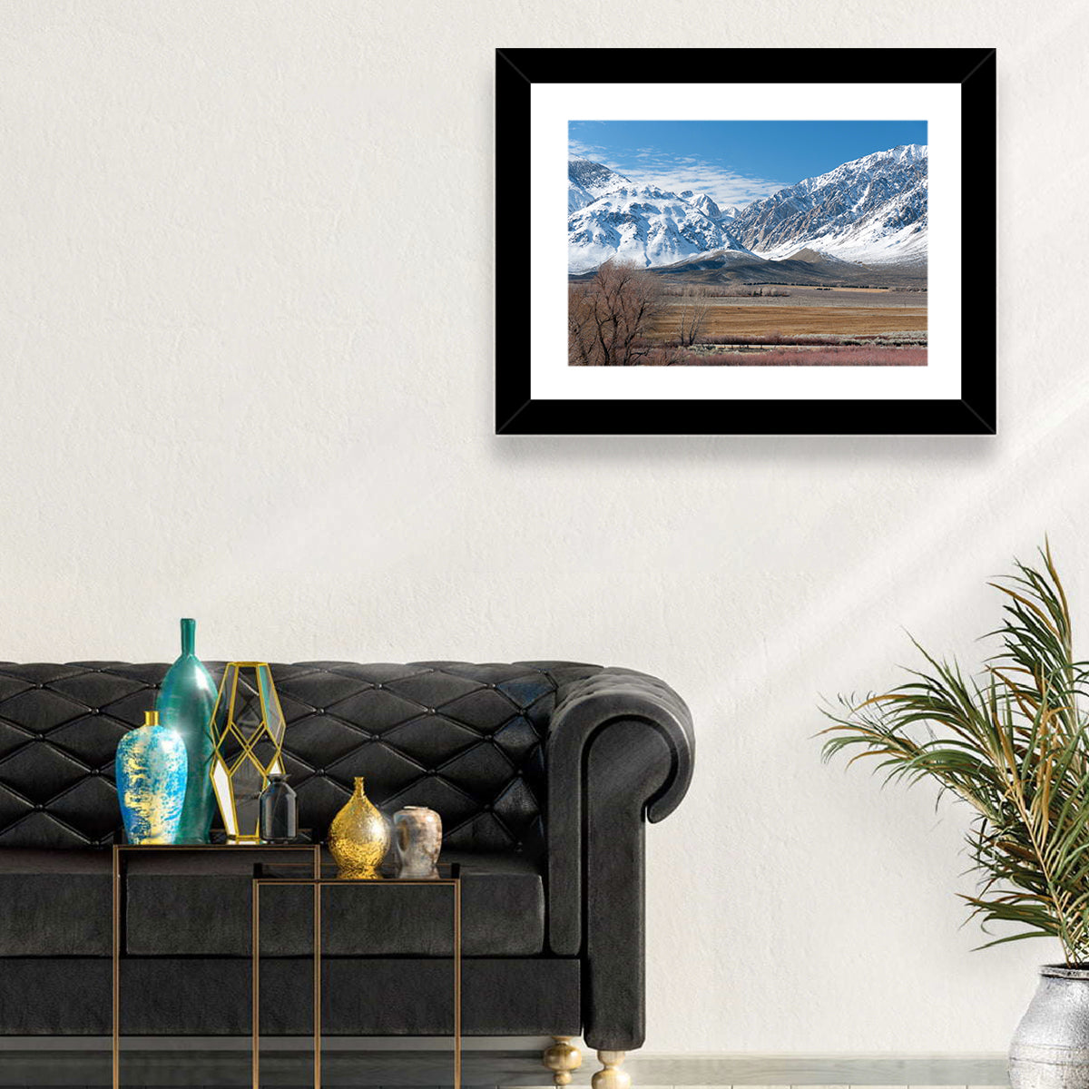Eastern Sierra Winter Peaks Wall Art in a room, landscape