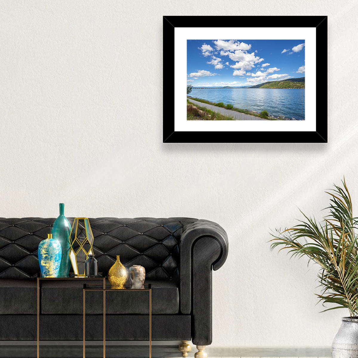 Lake Pend Oreille Bridge View Wall Art in a room, landscape