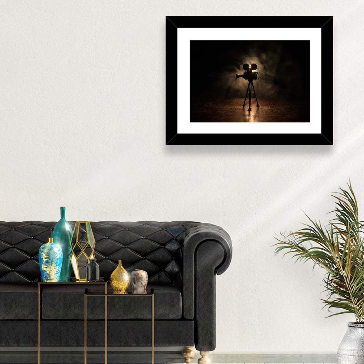 Backlit Vintage Movie Camera Wall Art in a room, landscape
