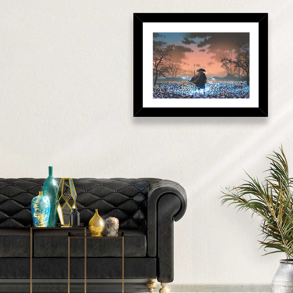 Straw Hat Samurai at Dusk Wall Art