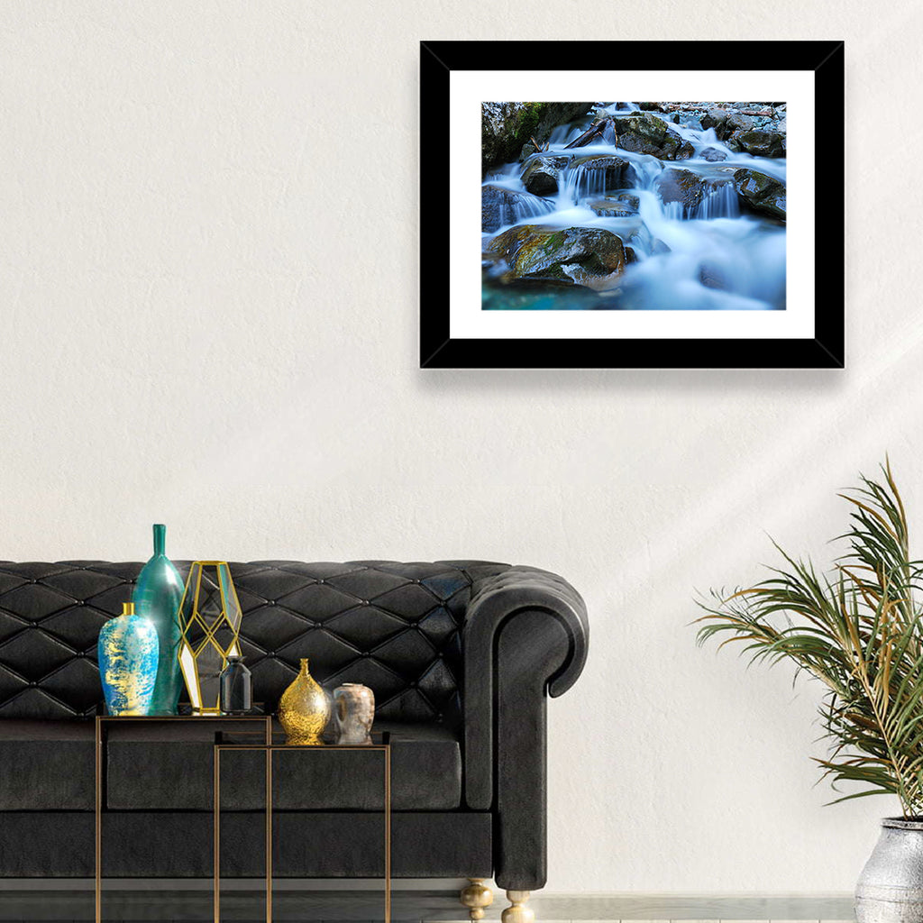 Mossy Rock Stream with Silky Waterfall Wall Art