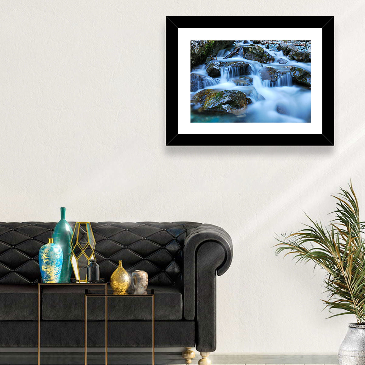 Mossy Rock Stream with Silky Waterfall Wall Art